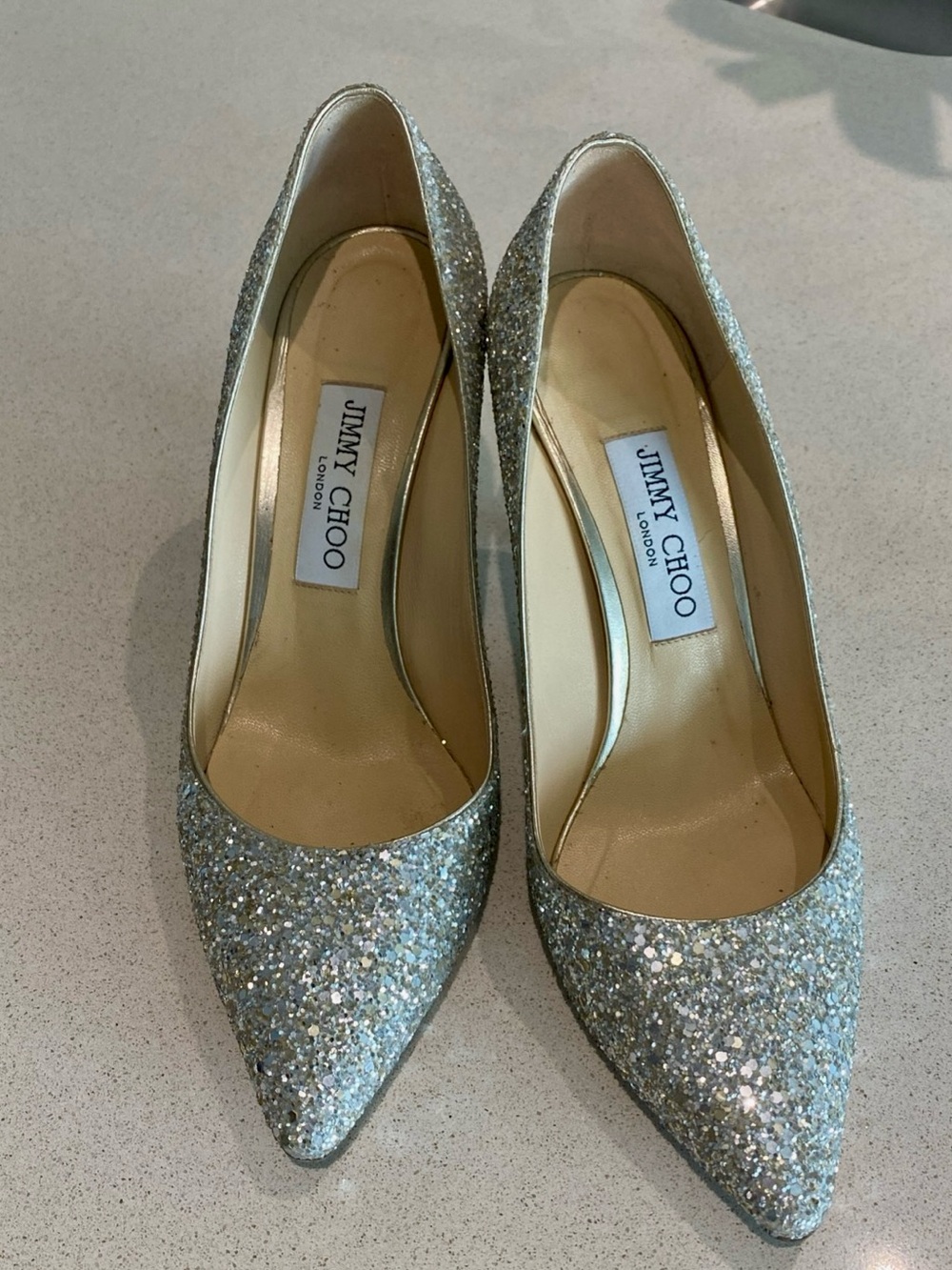 Jimmy Choo Romy 85 Course Glitter Pointed Toe Pumps